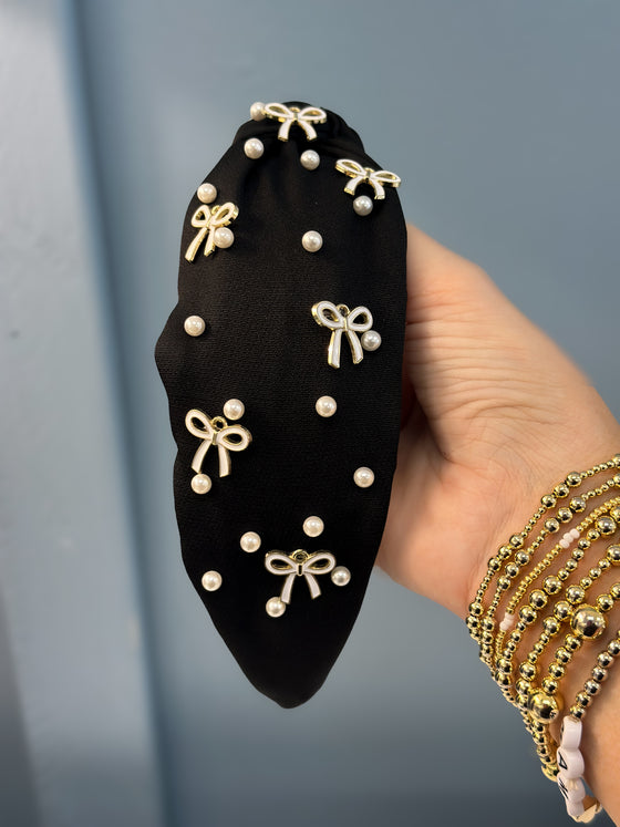 Black Pearl & Bow Headband