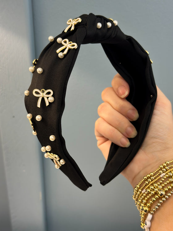 Black Pearl & Bow Headband