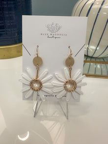  Floral Dangle Earrings - White