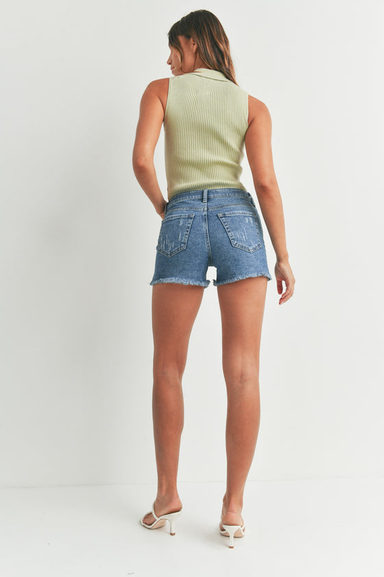 High Rise Medium Wash Shorts